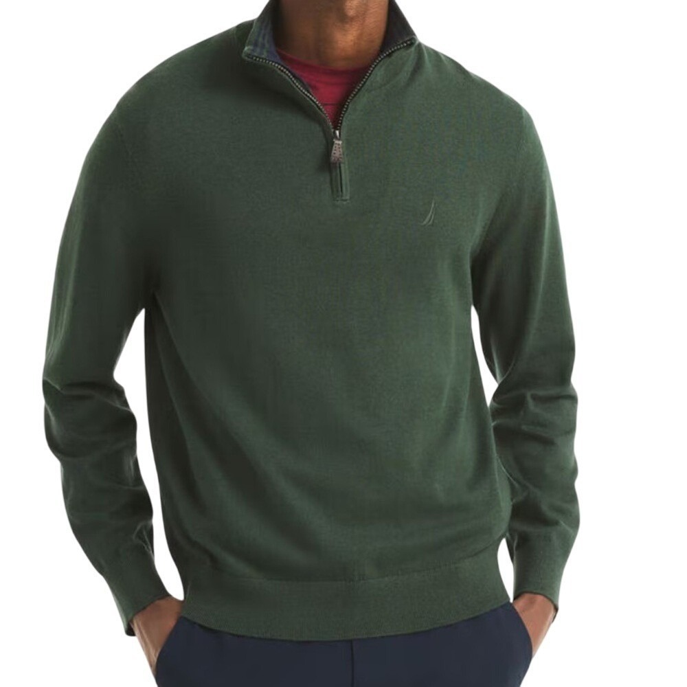Nautica Men's Green Quarter Zip‎ Sweater Pullover Long Sleeve Logo XL